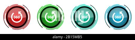 Panorama round glossy vector icons, set of buttons for webdesign, internet and mobile phone applications in four colors options isolated on white back Stock Vector