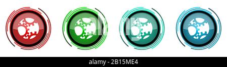 Gear round glossy vector icons, set of buttons for webdesign, internet and mobile phone applications in four colors options isolated on white backgrou Stock Vector