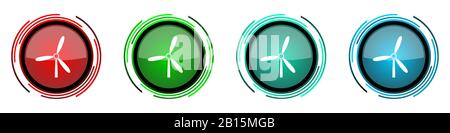 Windmill round glossy vector icons, set of buttons for webdesign, internet and mobile phone applications in four colors options isolated on white back Stock Vector