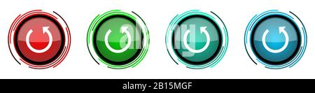 Rotate round glossy vector icons, set of buttons for webdesign, internet and mobile phone applications in four colors options isolated on white backgr Stock Vector
