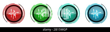 Windmill round glossy vector icons, set of buttons for webdesign, internet and mobile phone applications in four colors options isolated on white back Stock Vector