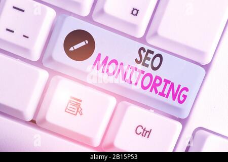 Text sign showing Seo Monitoring. Business photo text the process of optimizing the visibility of your website Stock Photo
