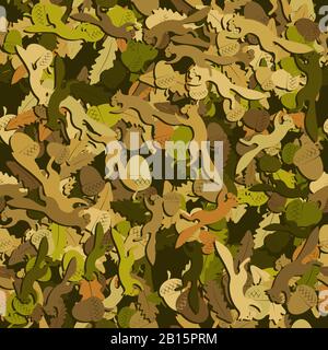 Seamless squirrel pattern with acorn nut and oak leaves. Vector image Stock Vector