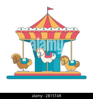 Colorful carousel with horses in flat style Stock Vector