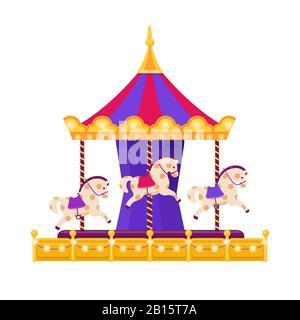 Colorful carousel with horses on white background Stock Vector