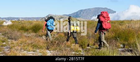Hikers on the Kromrivier trail in the Du Toitskloof mountains Stock Photo