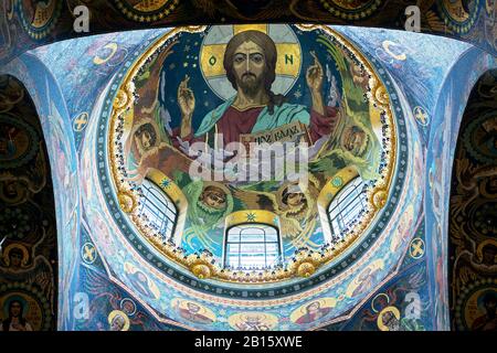 ST PETERSBURG, RUSSIA - JUNE 13, 2014: Ceiling of the Church of the Savior on Spilled Blood. It is an architectural landmark of city and a unique monu Stock Photo