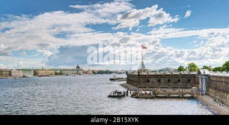 ST PETERSBURG, RUSSIA - JUNE 13, 2014: View of the St. Petersburg and the Neva River. St. Petersburg was the capital of Russia and attracts many touri Stock Photo
