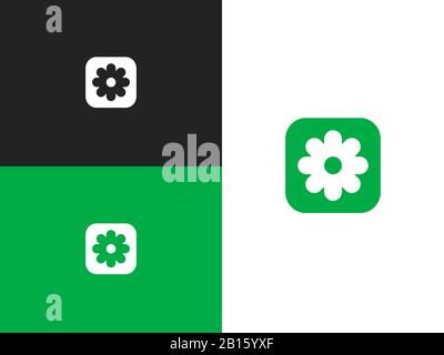 Flower icon template, vector logo, button. Eco nature healthy concept. Green logotype natural plant symbol. Sign design for web site, mobile app. Elem Stock Vector