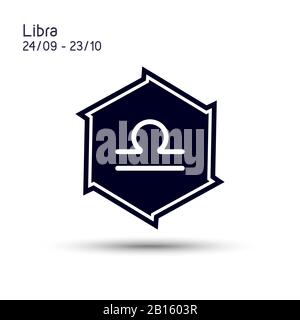 Libra zodiac sign in a six pointed star with sharp edges. Icon flat design. Astrology symbol isolated on white background. Vector 6 point star. Stock Vector