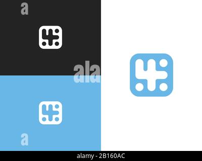Number 4 with dots logo in square rounded shape. Simple Icon template element. Minimalistic emblem style for your design. Vector illustration. Stock Vector