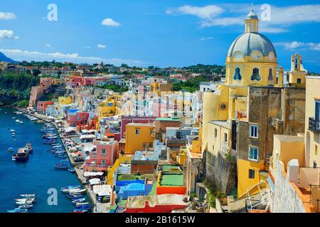 Colorful houses of La Corricella. Procida island,Campania, Naples, Italy. Stock Photo