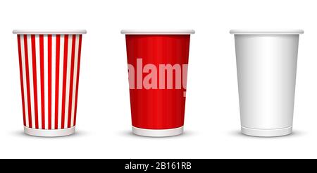 Cardboard cap for popcorn and coffee, in a striped red and white version. Vector illustration. Stock Vector