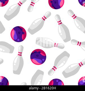 Seamless pattern with skittles and bowling balls in flat style. Stock Vector