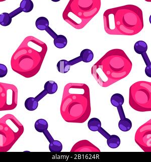 Seamless pattern with kettlebells and dumbbells in flat style. Stock Vector