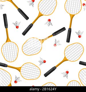 Seamless pattern with badminton rackets and shuttlecocks in flat style. Stock Vector