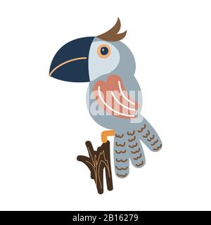 Vector blue parrot bird cartoon illustration. Stock Vector