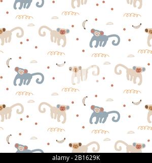 Funny monkeys seamless pattern. Cute apes childish print design vector. Stock Vector