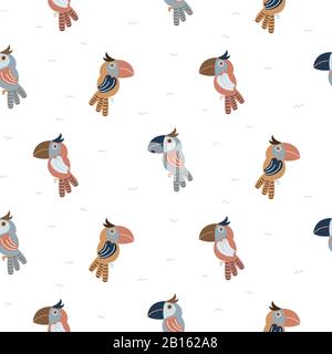 Vector blue parrot bird cartoon seamless pattern. Stock Vector