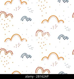 Cute seamless pattern with hand drawn rainy clouds. Design texture for kids. Childish illustration. Stock Vector