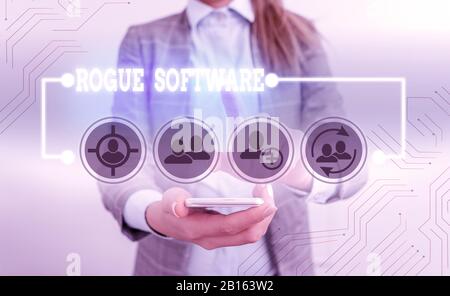 Handwriting text writing Rogue Software. Conceptual photo type of malware that poses as antimalware software Stock Photo