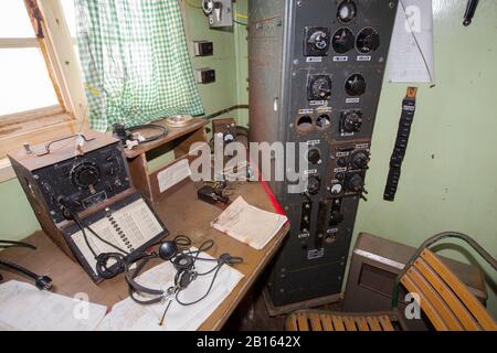 The radio room in Station W, an old British scientific research station on Detaille Island, Graham Land, Antarctica. Stock Photo