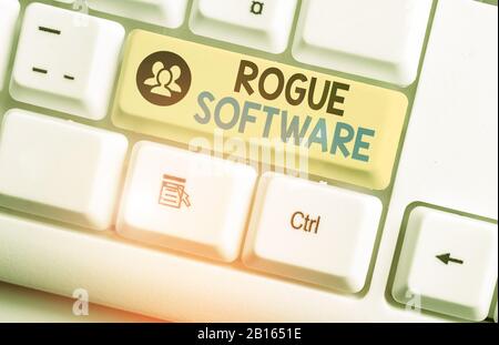 Word writing text Rogue Software. Business photo showcasing type of malware that poses as antimalware software Stock Photo