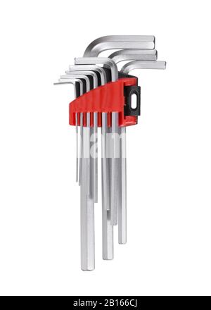 Set of hex wrenches of various sizes on a white background Stock Photo
