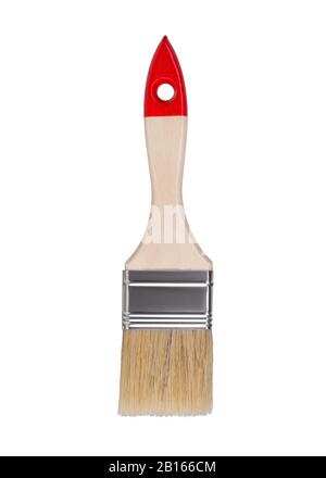Wooden paint brush isolated on a white background. Vertical shot Stock Photo