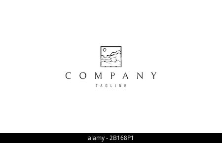 Vector logo on which the abstract image of the mountain landscape in the square. Stock Vector