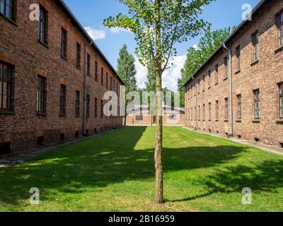 Auschwitz Concentration Camp barracks buildings Stock Photo