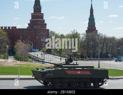 MOSCOW, RUSSIA - May 07, 2017 Infantry fighting vehicle BMP-3 during the rehearsal of the military parade for victory day in Moscow. Stock Photo