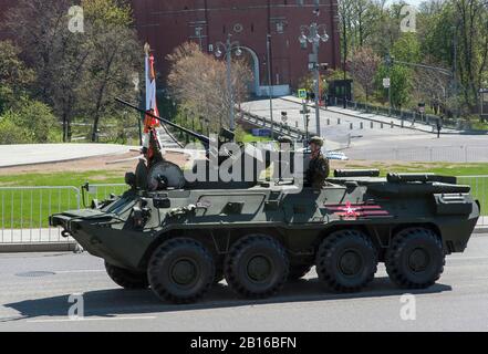 MOSCOW, RUSSIA - May 07, 2017 Armoured personnel carrier BTR-82A during the rehearsal of the military parade for victory day in Moscow. Stock Photo