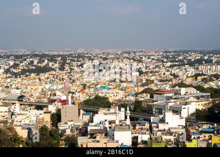 Aerial View of Colorfull Neighborhood With Downtown Bangalore in the Background Stock Photo