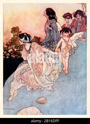 “These lovers cry Oh! Oh! They die!” from ‘Winter’ in The Songs and Sonnets of William Shakespeare illustrated by Charles Robinson (1870-1937). See more information below. Stock Photo