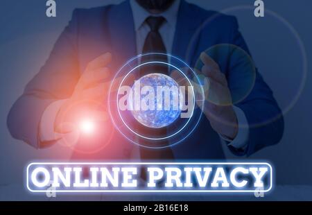 Conceptual hand writing showing Online Privacy. Concept meaning involves the control of what information you reveal online Elements of this image furn Stock Photo