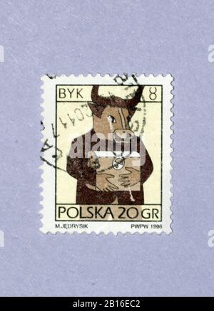 Sello de Polonia, signos del zodiaco, Tauro Stock Photo
