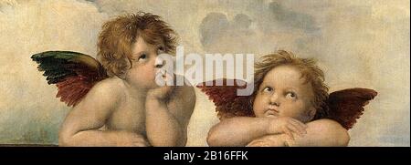 Detail - Putti (Cherubs or Little Angels) from The Sistine Madonna (Madonna di San Sisto) (1512) painting by Raphael - High resolution / quality image Stock Photo