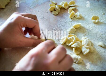 Conchiglie hand made pasta, Bari, Puglia, Italy Stock Photo