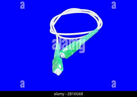 Fiber optics connector isolated on blue chroma  background Stock Photo