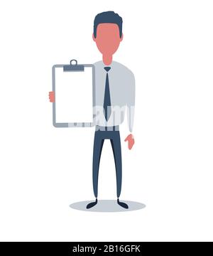Businessman or clerk. Male character in trendy simple style with objects, flat vector illustration. Stock Vector