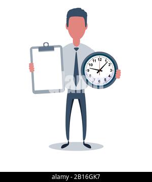 Businessman or clerk. Male character in trendy simple style with objects, flat vector illustration. Stock Vector