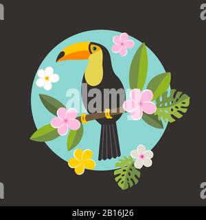 toucan sits on a flowering branch vector illustration Stock Vector