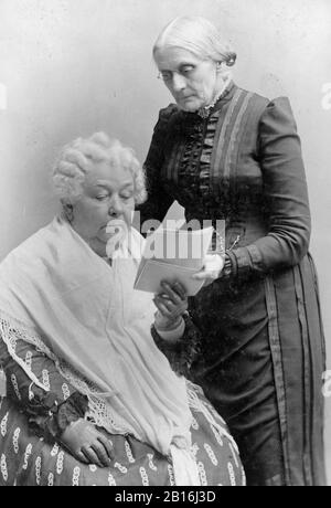 Elizabeth Cady Stanton, seated, and Susan B. Anthony, American social reformers and women's rights activists who played a pivotal role in the women's suffrage movement. Stock Photo