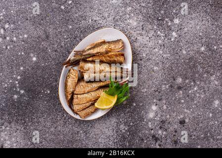 Canned smoked sprats in oil Stock Photo