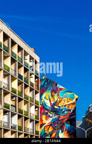 Architecture and colourful mural in Budapest, Hungary Stock Photo