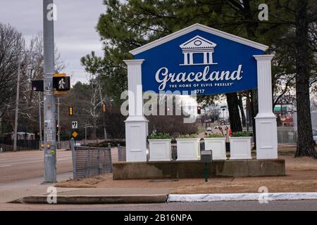 Memphis, Tennessee - January 27, 2020: sign for Graceland, home of Elvis Presley Stock Photo