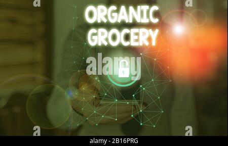 Text sign showing Organic Grocery. Business photo showcasing market with foods grown without the use of fertilizers Stock Photo