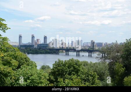 Bridge over the Dnipro River, on a warm sunny day, Ukraine, Kiev Stock Photo