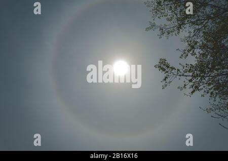 unusual phenomenon in the sky, a large circle around the sun, Ukraine April 18, 2017 Stock Photo